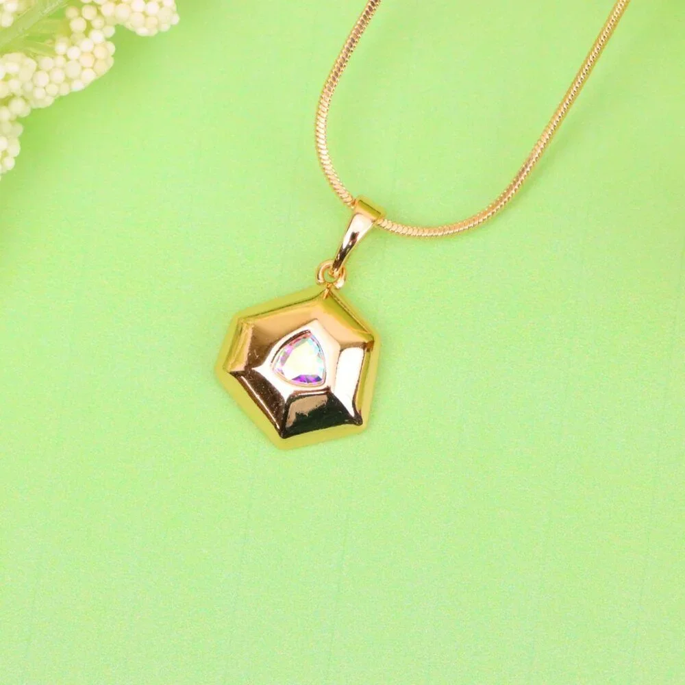 "Gold-Plated Satin White Pendant with Iridescent Center Stone, XPPT1749 - Picture 2 of 13